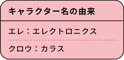 キャラクター名の由来 エレ:エレクトロニクス クロウ:カラス